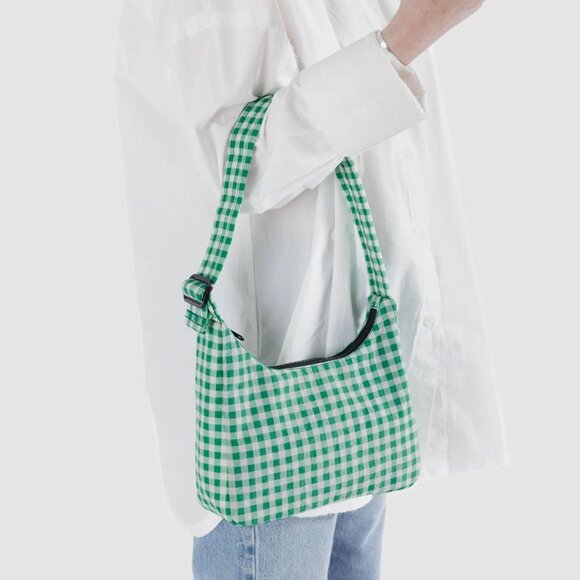 NWT Baggu Mini Nylon Shoulder Bag - Green Gingham - Picture 3 of 5